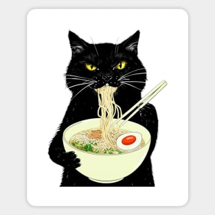 Japanese Cat Funny Cat Eating Ramen Vintage Japanese Noodles Magnet